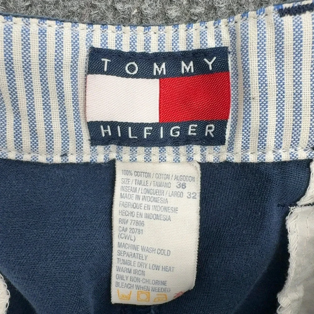 VTG Tommy Hilfiger Pants Mens 36x32 Blue Cotton Pleated‎ Chinos Casual Preppy